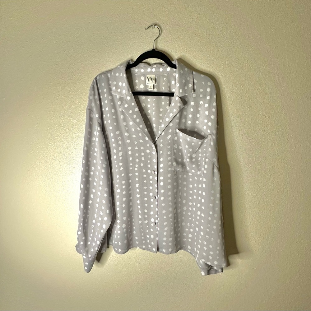 ❤️ WORTHINGTON Gray & White, Long Sleeve Blouse, Size 2X